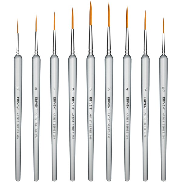 EBIVEN Long-Haired Rigger Paint Brush Set, 9 Pcs Synthetic Hair Rigger Brushes for Painting Straight Lines - Oil, Acrylic and Watercolour