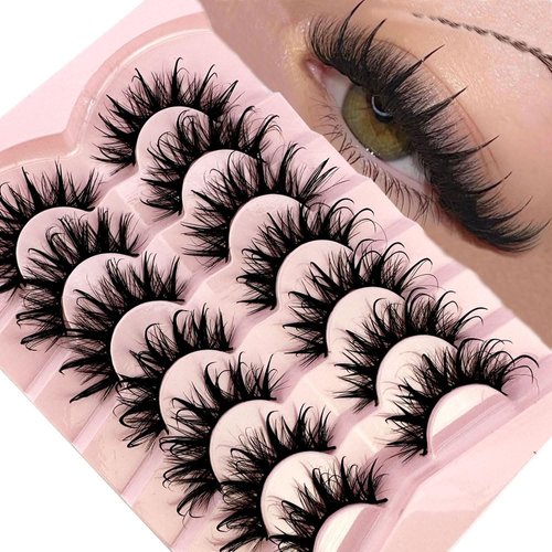 AMSDCN New 7Pairs Design Wet Manga Lashes 3D fluffy Eyelash Extensions Makeup Fashion Long Thick Natural Fake Eyelashes (DT02-8)