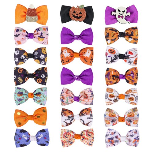 sorkwo 21 Pcs Halloween Hair Bows Halloween Hair Accessories Pumpkin Spider Ghost Halloween Decorations for Halloween Party