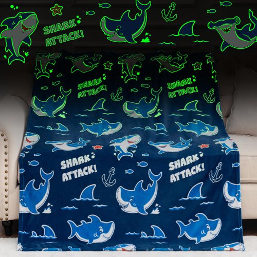 Shark Toys Blankets Glow in The Dark Gifts for Boys Girls, Nautical Anchor Blanket Starfish Ocean Decor for Adult Kids, Birthday Christmas Day Hammerhead Shark Gift for Age 3 4 5 6 7 8 9 10 Year Old