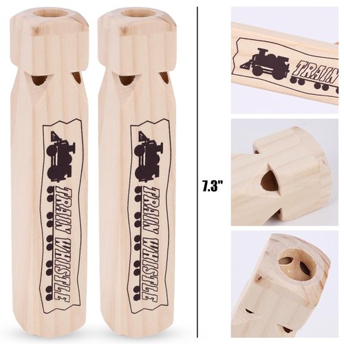 POPLAY 2PCS Wooden Train Whistles, Toy Wood Whistles 4 Tone 7.3" Train Whistle for Kids Birthday Party Favors Carnival Prize
