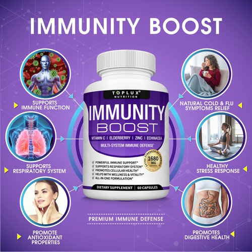 10 in 1 Immunity Boost Immune Support Supplement – 1650mg Made with Elderberry, Vitamin C, Zinc, Echinacea & Probiotics for Immune System Booster, Support Healthy Respiratory System, 2x 60 Capsule