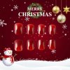 Christmas Press on Nails Short Square Fake Nails Red False Nails with Christmas Snowflake Design Glue on Nails Glossy Full Cover Stick on Nails Xmas Acrylic Nails Kit for Women Manicure 24Pcs