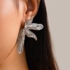 Octwine Vintage Statement Leaf Silver Gold Boho Chunky Earrings Dangling for Women Stud Flower Earrings Chandelier Statement Earrings Sparkly Simple Earrings for Women (Silver)