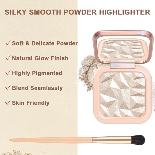 Mysense Face Highlighter Makeup Palette, Highlighting Shimmer Powder Face Illuminator Makeup, Iluminadores De Maquillaje, Natural Glow Finish, with Mirror & Brush