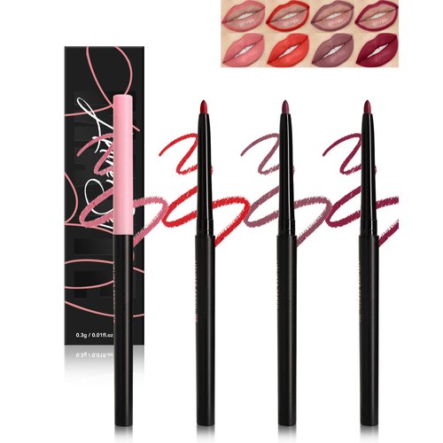 4 Color Retractable Creamy Long-Lasting Lip Liner Lipstick,High Pigmented Matte Red Nude Lip Gloss Lip Liner Pencil Set,Waterproof Velvet Lip Stick High Pigmented Lip Crayon Pen for Women Daily Makeup