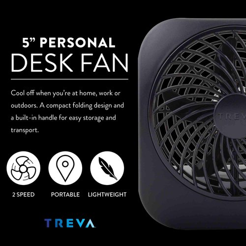 O2COOL Treva 5 Inch Battery Powered Fan Portable Desk Fan 2 Cooling Speeds with Compact Folding & Tilt Design Small Fan Cubicle Accessories Mini Fan Portable (Black)
