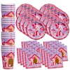 Pink Girl Puppy Dog Birthday Party Supplies Set Plates Napkins Cups Tableware Kit for 16