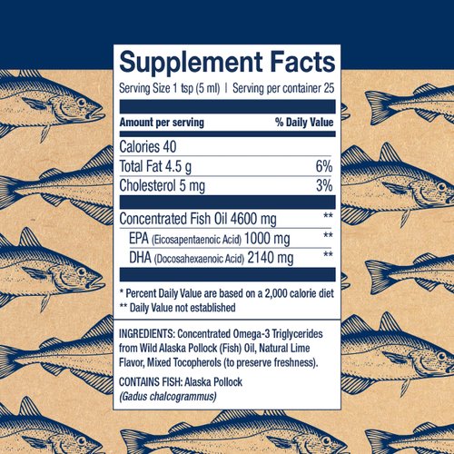 Wiley's Finest Wild Alaskan Fish Oil Summit DHA Liquid - 2140mg of DHA and 460mg of EPA Omega-3s - Citrus Flavored Liquid Supplement - 4.23 Oz (25 Servings)