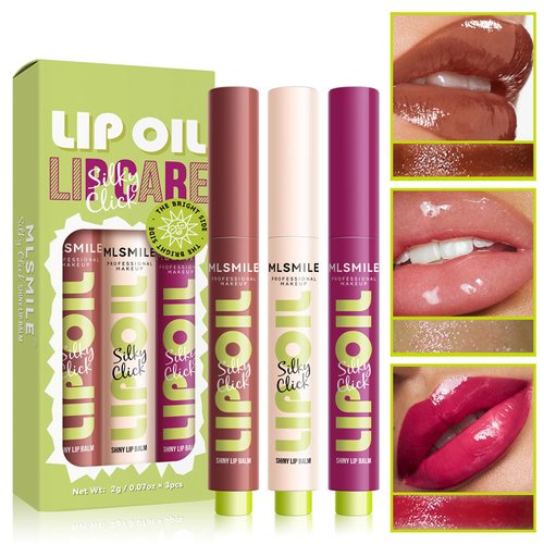 Qawnfy 3 Colors Fat Lip Oil Slick Click Press Lipstick, Moisturizing Lip Balm Korean Shining Mirror Lip Gloss Nourishing Solid Lip Glaze, Plump Your Lips, High Pigmented Vegan Lip Oil Non-Sticky (B#)