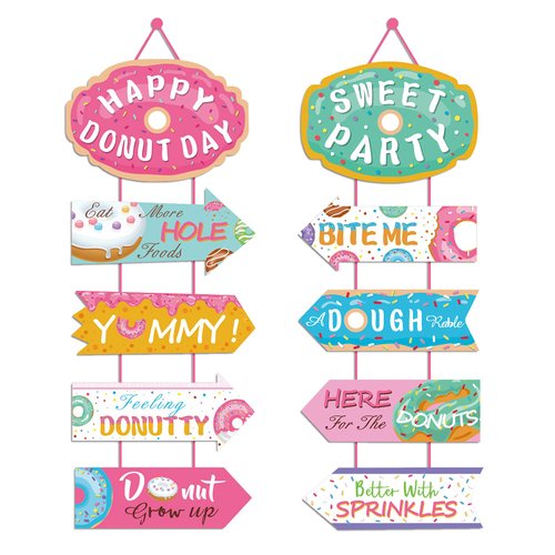 Donut Party Supplies Hanging Porch Sign Banner - Donut Food Theme Party/Tea/Doughnut Baby Shower/Birthday Party Decorations Favors Paper Door Garland