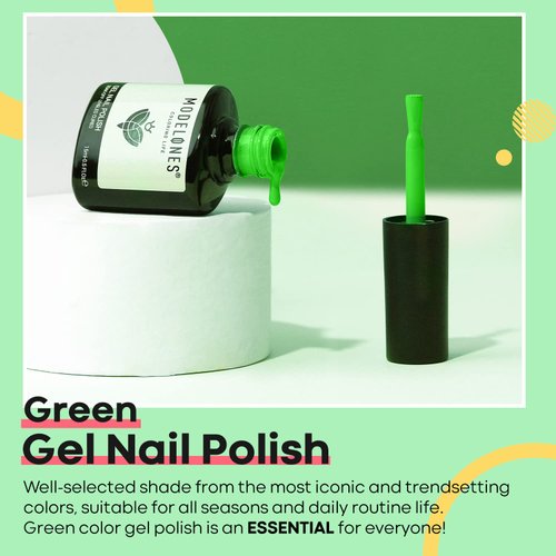 modelones Neon Green Gel Nail Polish, 1 Pcs 15 ML Bright Green Gel Polish Soak Off U V LED Nail Polish Nail Art Starter Manicure Salon DIY at Home