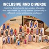 Constructive Playthings Wooden Community Helpers 25-Piece Wood Block Play Figurine Set, Freestanding Inclusive and Diverse Wood Toy Figures for Kids Ages 3+