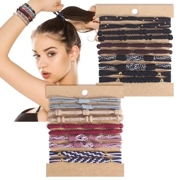 HARAVAL 20 PCS Boho Hair Ties, 5 Styles Hair Tie Bracelets for Women, Elastic Bands for Ponytails, 2.36" Hair Ties No Damage for Thick and Thin Hair, Multicolor 02