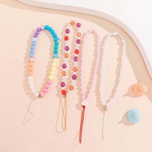 Staqlo 2PCS Beaded Phone Lanyard Wrist Strap Handmade Girly Style Fixed Beads Pearl Bracelet Camera Car Key USB Phone Charm Decoration Anti Lost String Mobile Phone Chain