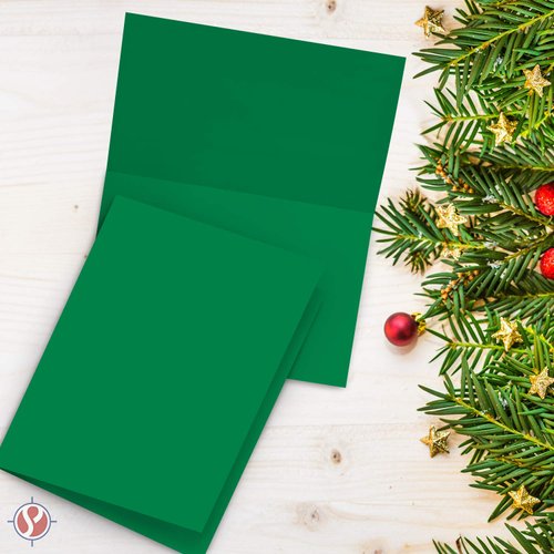 Holiday Christmas Green Blank 5x7 Greeting Cards with Green A7 Envelopes. (25 Per Pack)