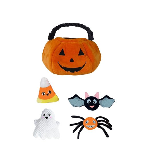 Glow Pups Halloween Jack O Lantern Hide and Seek Dog Toy with 4 Interactive Plush Toys That Squeak and Crinkle, Jack 0 Lantern Crinkles, Too. Pumpkin Dog Toy