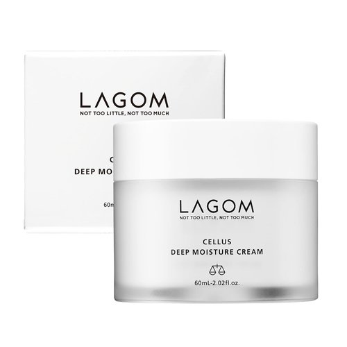 LAGOM Cellus Deep Moisture Cream Natural Moisturizer with Macadamia Oil Ceramide Panthenol Fragrance-Free Herbal Silky Facial Hydrating Lotion for Sensitive Dry Oily All Skin Type Face 60ml 2.02oz
