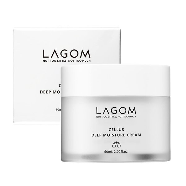 LAGOM Cellus Deep Moisture Cream Natural Moisturizer with Macadamia Oil Ceramide Panthenol Fragrance-Free Herbal Silky Facial Hydrating Lotion for Sensitive Dry Oily All Skin Type Face 60ml 2.02oz