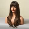 HAIRCUBE Brown Wigs for Women Long Straight layered Wig with Bangs Heat Resistant Fiber Synthetic Wigs Daily Natural looking