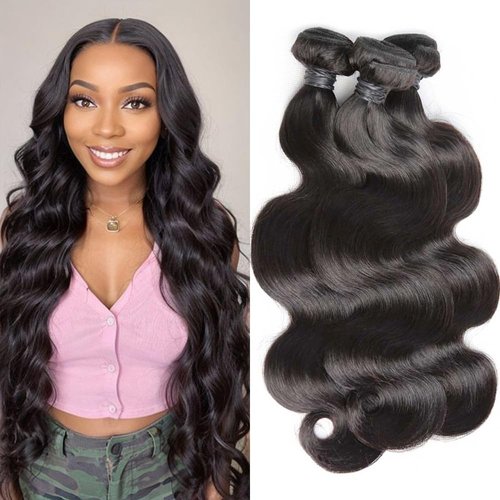 CHEEON Body Wave Bundles Human Hair 14 16 18 Inch 10A Grade Human Hair Bundles Body Wave 3 Bundles 100% Unprocessed Brazilian Virgin Hair Extensions Natural Black