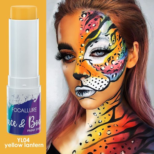 FOCALLURE Face Body Paint Stick,Eye Black Stick for Sports,Face Painting Kit Professional Hypoallergenic Foundation Makeup for Halloween Cosplay SFX Costume Party,Yellow Lantern