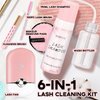 MERETON 150ml Lash Shampoo for Lash Extensions, Eyelash Extension Cleanser Lash Cleaning Kit for Cluster Lashes with Fan+Makeup Pad+Cleaning Brush+100 Pcs Lash Brush+Wash Bottle, Oil Free Foam