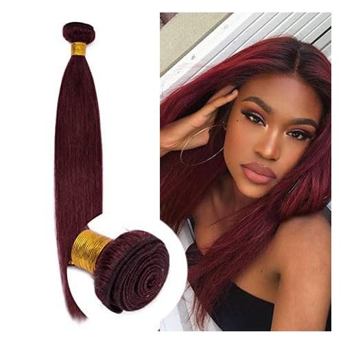 8A Brazilian Virgin Hair 99j Burgundy Straight Hair Weaves Bundle Free Part Red Wine Color 100% Unprocessed Human Hair Weft Weaves（16 inch）…