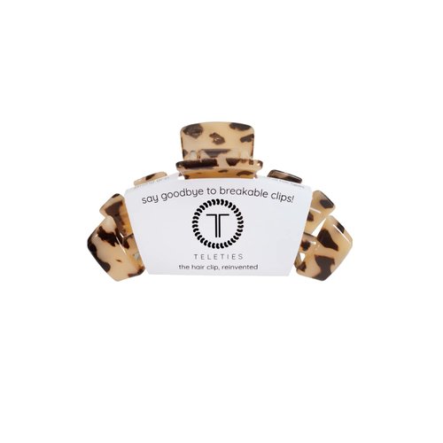 TELETIES - Medium Hair Clip - Strong Grip, Bendable Teeth, Comfortable Curved Design - Ideal for Medium-Thick Hair - For All Hair Textures - Blonde Tortoise