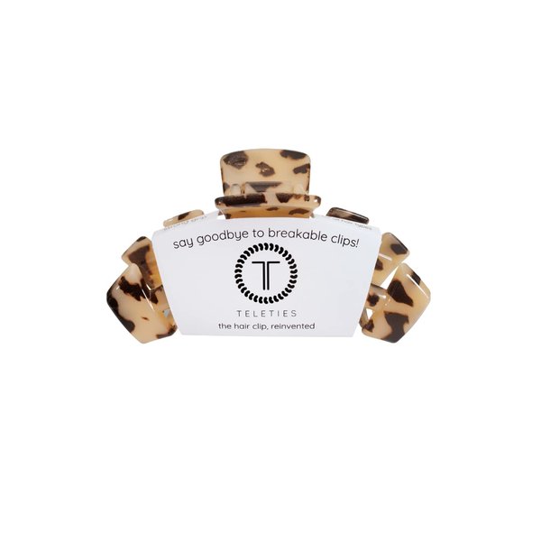 TELETIES - Medium Hair Clip - Strong Grip, Bendable Teeth, Comfortable Curved Design - Ideal for Medium-Thick Hair - For All Hair Textures - Blonde Tortoise