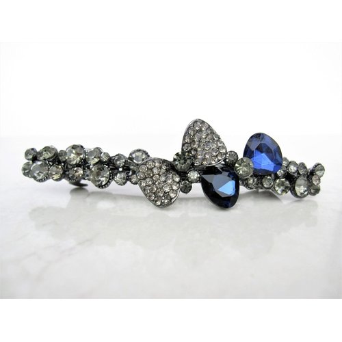 Generic Slim blue gray bow crystal hair barrette clip bridal clip bridal barrette hair
