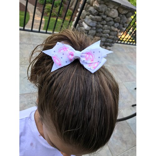 Sportybella - Dance Accessories, Hair Bow with Pink Ballet Slippers Design, Ponytail Holders - Gift for Dancers and Dance Enthusiasts, Hair Elastics