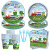 APOWBLS Train Birthday Plates And Napkins Party Supplies Dinnerware, Train Birthday Decorations, Plate, Cup, Napkin, Fork, Train Theme Chugga Choo Party Supplies For 1st 2nd 3rd Birthday | 24 Guests