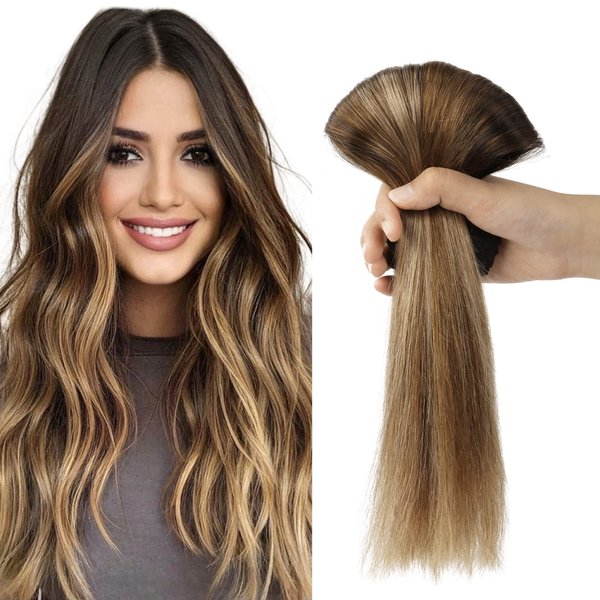 Clip in Hair Extensions, 22 inch Dark Brown to Chestnut Brown and Dirty Blonde Highlighted Hair Extensions Clip in Human Hair Lashey Hair Extensions Real Human Hair 120g 7pcs