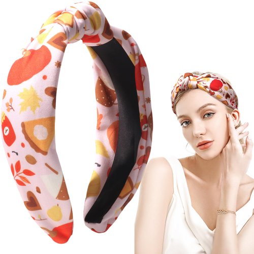 HIFANMM Fall Headband Thanksgiving Hair Accessories for Women Girls Maple Leaf Apple Heart Hair Band Non Slip Wide Knotted Head Band Autumn Costume Party Decoration Supplies