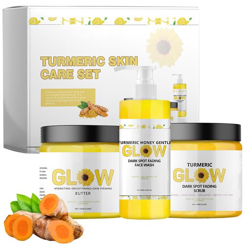 3 In 1 Turmeric Combo Skincare Set，Turmeric Glow Face Wash Scrub Butter,Soothing Hydrating Turmeric Skincare Set ,Hydration Glowing Skincare Set for All Skin Types (2 set)