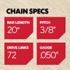 Oregon D72 AdvanceCut Chainsaw Chain for 20-Inch Bar, 72 Drive Links, Low-kickback, Fits Husqvarna, Stihl, Dolmar, Jonsered and more, Gray