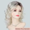 RENERSHOW Medium Platinum Blonde Curly Wigs for White Women Ombre Blonde Wavy Wig Side Part Synthetic Hair Replacement Wig