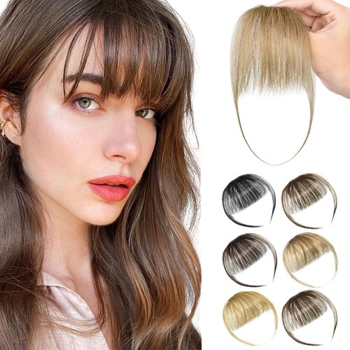 SHEDOWIG Clip in Bangs Remy Human Hair Extensions Front Fringe French Bangs with Temples Hairpiece Dark Blonde