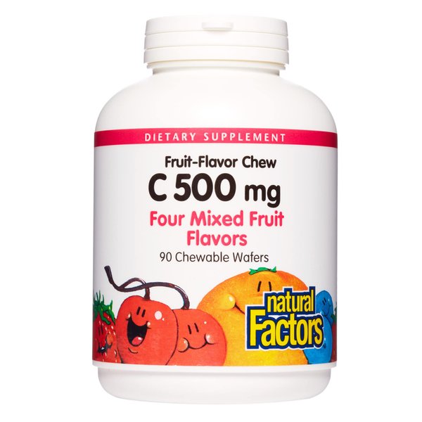Natural Factors, Kids Chewable Vitamin C 500 mg, Supports Immune Health, Bones, Teeth and Gums, Mixed Fruit, 90 Wafers