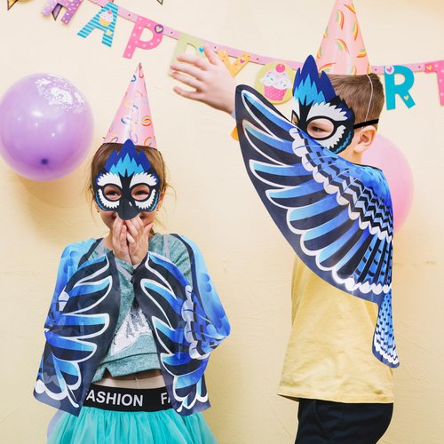 Creatoy Bird-Costume for Kids Double Sided Eagle Parrot Owl Dress Up Wings for Boys Girls with Masks Party Favors Toys Gifts