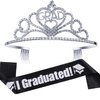 2024 Party Supplies Kit - Glittered Metal Graduation Tiara, Sash Present for Decorations and Favors