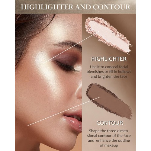 Face Contour Glitter Highlighter Powder Palette-2 in 1 Cruelty-Free Matte Bronzer Powder,Shimmer Illuminator Highlighters for a Glowing Look,Blendable Makeup Palette,Valentine's Day Gift for Women-01