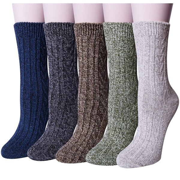 Loritta Pack of 5 Womens Winter Socks Warm Thick Knit Wool Soft Vintage Casual Crew Socks Gifts,A-navy/Dark Grey/Brown/Green/Light Grey