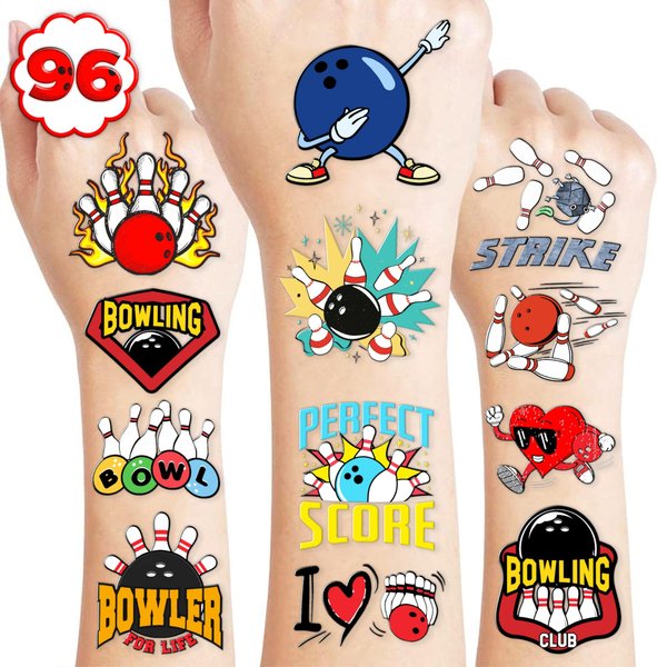 Bowling Temporary Tattoos Sport Stickers for Kids Themed Birthday Party Supplies Favors Decorations Bowls Super Cute 93 PCS Tattoos Funny for Kids Boys Teens School Classroom Rewards Gifts Ideal