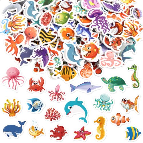 Ocean Stickers for Kids Ocean Foam Stickers for Crafts Bulk Sea Animal Creature Fish Sticker for Art Craft Supplies Boys Girls Party Favors Laptops Decor 200 Pcs