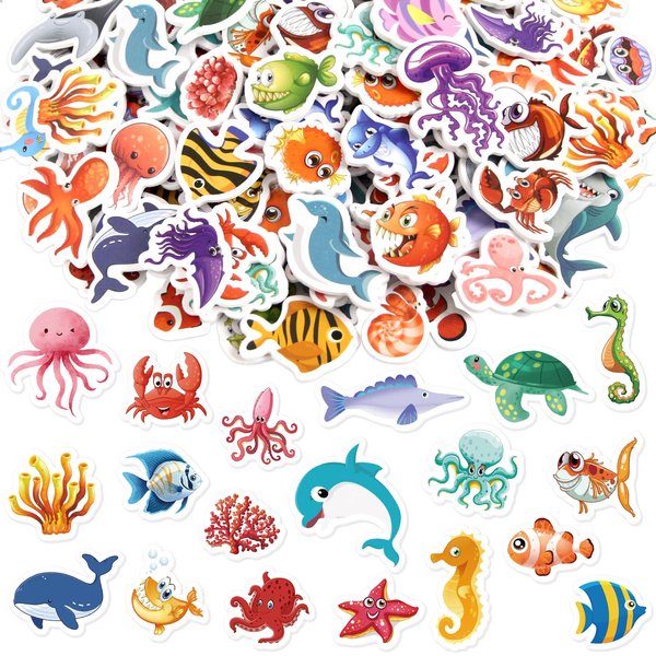 Ocean Stickers for Kids Ocean Foam Stickers for Crafts Bulk Sea Animal Creature Fish Sticker for Art Craft Supplies Boys Girls Party Favors Laptops Decor 200 Pcs
