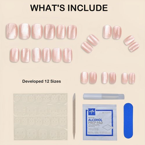 ArtiClaws Tiptrendz Press On Nails Short Oval Nude Cat Eye 24Pcs Nails Tips Acrylic Glitter Glossy Artificial Nails