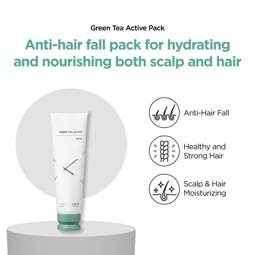 AMOS PROFESSIONAL Green Tea Active Hair & Scalp Pack l Anti-Aging for Fine, Thinning Hair | Moisturizing & Volumizing Hair, 8.4 fl.oz