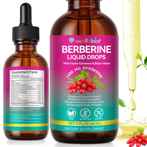 Berberine Supplement with Ceylon Cinnamon, Berberine Liquid Drops with Turmeric Curcumin, Ceylon Cinnamon, Bitter Melon,Immune Support, Digestive Health Support, 60ml